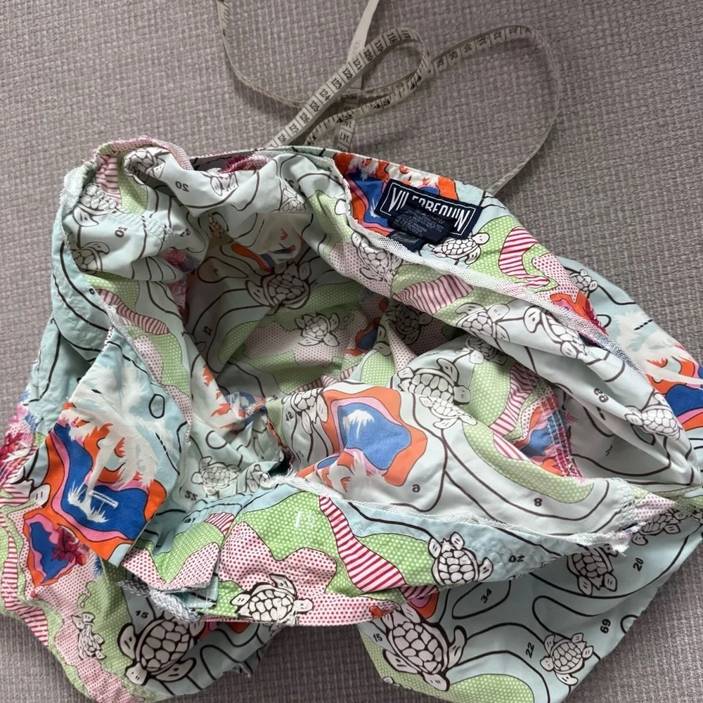Vilebrequin Men's Swim Shorts in Green, Light Blue, Pink & Orange Floral Print M